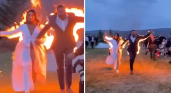 VIDEO: Watch Moment Newlyweds Set Themselves On Fire During Wedding Send-Off
