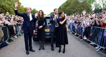 PHOTOS: Prince Harry, Meghan Join William And Kate To Greet Mourners At Windsor Castle