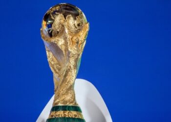 The Fifa World Cup trophy is displayed ahead of the draw for the 2026 Fifa World Cup European qualifiers at the FIFA headquarters in Zurich, on December 13, 2024. (Photo by Fabrice COFFRINI / AFP)